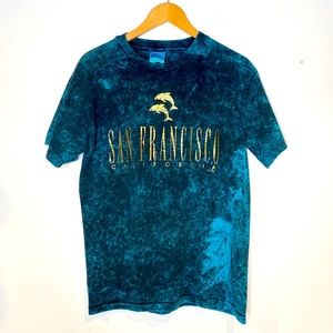 Vintage | Single Stitch San Francisco Tourist Tshirt Teal Acid Wash w/ Gold Sz.M